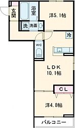 セレスティア六町II 3階2LDKの間取り