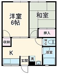 シティハイム岸和 1階2Kの間取り