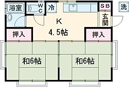京王相模原線 京王多摩センター駅 徒歩15分の賃貸アパート 2階2Kの間取り