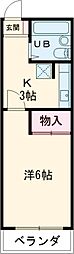 草間ビルII 5階1Kの間取り
