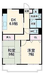 ウェーブ28 3階2DKの間取り