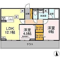 つくばエクスプレス 南流山駅 徒歩11分の賃貸アパート 1階2LDKの間取り
