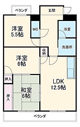 名古屋市営名城線 黒川駅 徒歩12分の賃貸マンション 3階3LDKの間取り