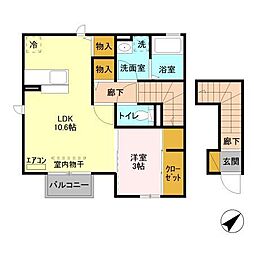 リヴィエール 2階1LDKの間取り