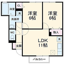 JR横浜線 橋本駅 バス11分 小山郵便局前下車 徒歩6分の賃貸アパート 1階2LDKの間取り