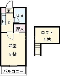 名鉄名古屋本線 東岡崎駅 バス22分 上里口下車 徒歩4分の賃貸アパート 2階ワンルームの間取り