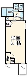 MELDIA下新庄 2階1Kの間取り