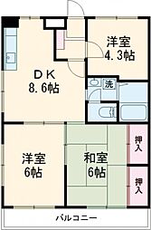 ウィルアトラス 2階3DKの間取り