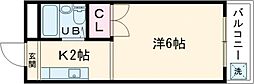 メゾン・ド・ヴィルこがね 1階1Kの間取り