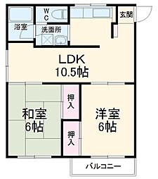 矢沢荘 2階2LDKの間取り