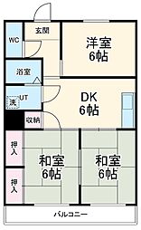 第2磯部コーポ 3階3DKの間取り