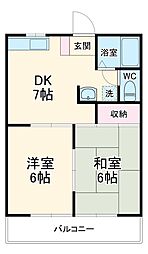 第5磯部コーポ 2階2DKの間取り