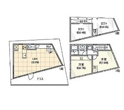 鵜の木戸建 1階2LDKの間取り
