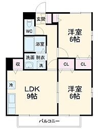 サンガーデン宮本　Ｅ 3階2LDKの間取り