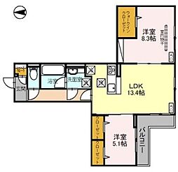 アニヴェルセル 2階2LDKの間取り
