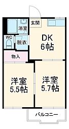 ジュネス御林A 2DKの間取図画像