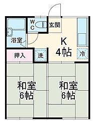 ハイツ竹中 1階2DKの間取り