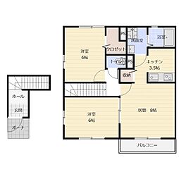 メゾンルネサンスA 2階1LDKの間取り