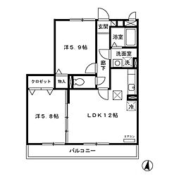 グレースヒルズ　II 1階2LDKの間取り