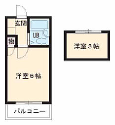 シャイン鳴尾 2階1Kの間取り