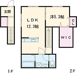K・グランデ台新田 2階1LDKの間取り