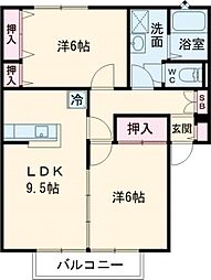 サンビレッジよし乃　Ｃ棟 2階2LDKの間取り