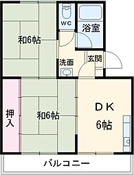 第二末広ハイツ 1階2DKの間取り