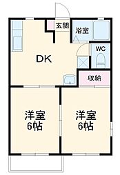 サンシャトレー 2階2DKの間取り