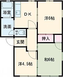 レジデンスみなみ 2階2DKの間取り