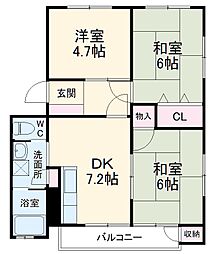 JR総武線 稲毛駅 徒歩15分の賃貸マンション 3階3DKの間取り