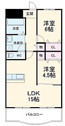 丸二サンハイツ 3階2LDKの間取り