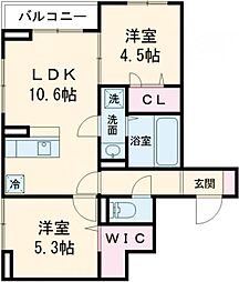 東武伊勢崎線 五反野駅 徒歩10分の賃貸アパート 1階2LDKの間取り