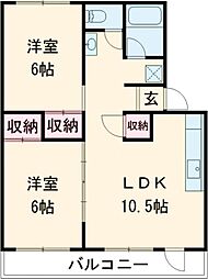 水戸昭和ビルI 4階2LDKの間取り