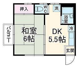 サンヒルズB棟 2階1DKの間取り