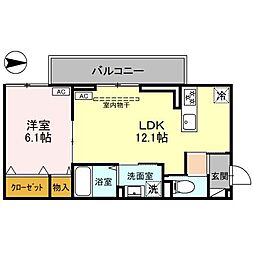 湘南新宿ライン高海 新前橋駅 徒歩27分の賃貸アパート 2階1LDKの間取り
