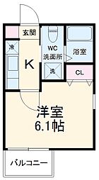 ボナール本陣 1階1Kの間取り