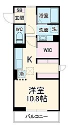 ヴィラクレストVI 1階ワンルームの間取り