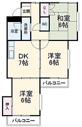 寺山パークハイツ 3DKの間取図画像