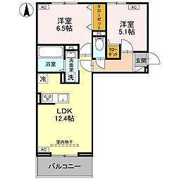 D-ROOM新井町 1階2LDKの間取り
