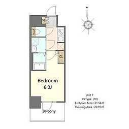 S-RESIDENCE高井田beleta 7階1Kの間取り
