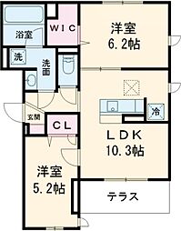 都営新宿線 瑞江駅 徒歩5分の賃貸アパート 1階2LDKの間取り