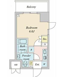 プラウドフラット神楽坂II 4階1Kの間取り