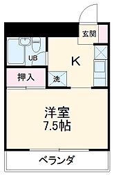 名古屋市営桜通線 桜本町駅 徒歩5分の賃貸マンション 2階1Kの間取り