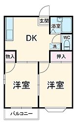 スウィートタウン王子台 1階2DKの間取り