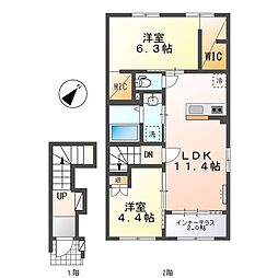 クレリア 2階2LDKの間取り