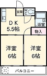 名古屋市営東山線 一社駅 バス10分 猪子石中学下車 徒歩25分の賃貸マンション 2階2DKの間取り