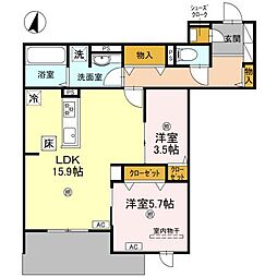 TORISIA Reve 1階2LDKの間取り