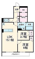 TORISIA Reve 2階2LDKの間取り