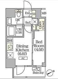 ジオエント町屋 5階1DKの間取り
