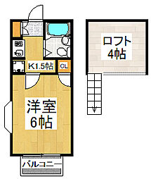 メープルMH7 2階1Kの間取り